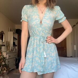 faithfull the brand mira light blue daisy zhoe wrap mini dress